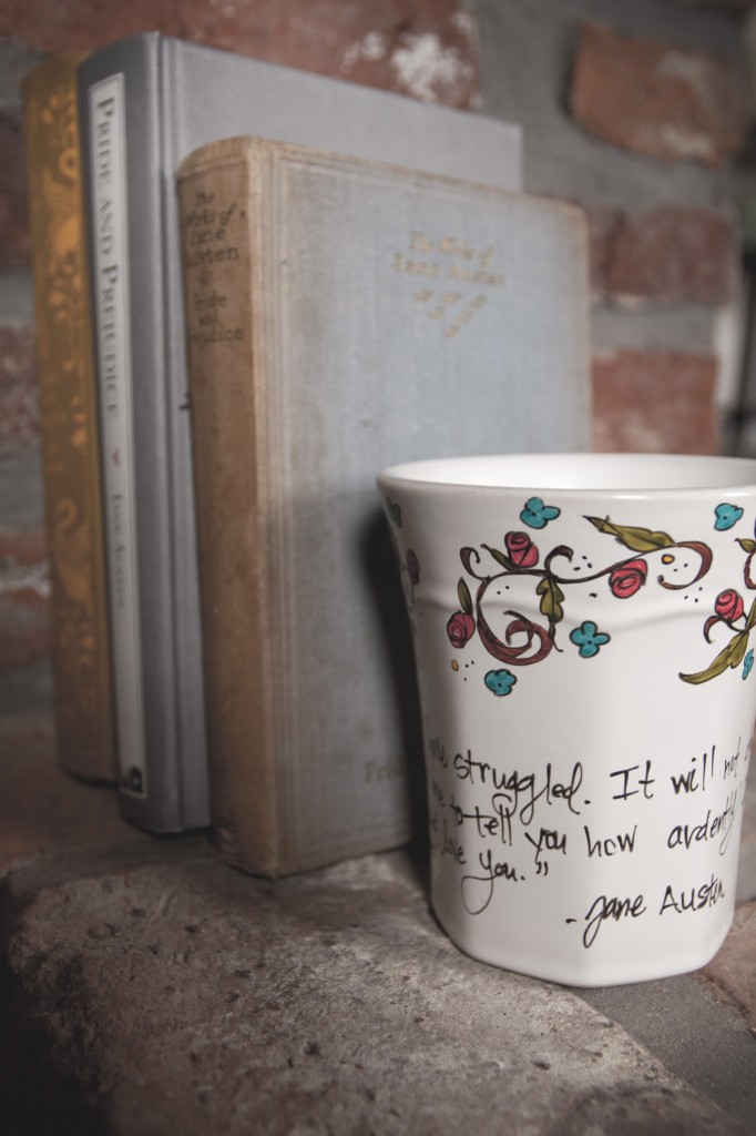 Pride and Prejudice books and tea cup